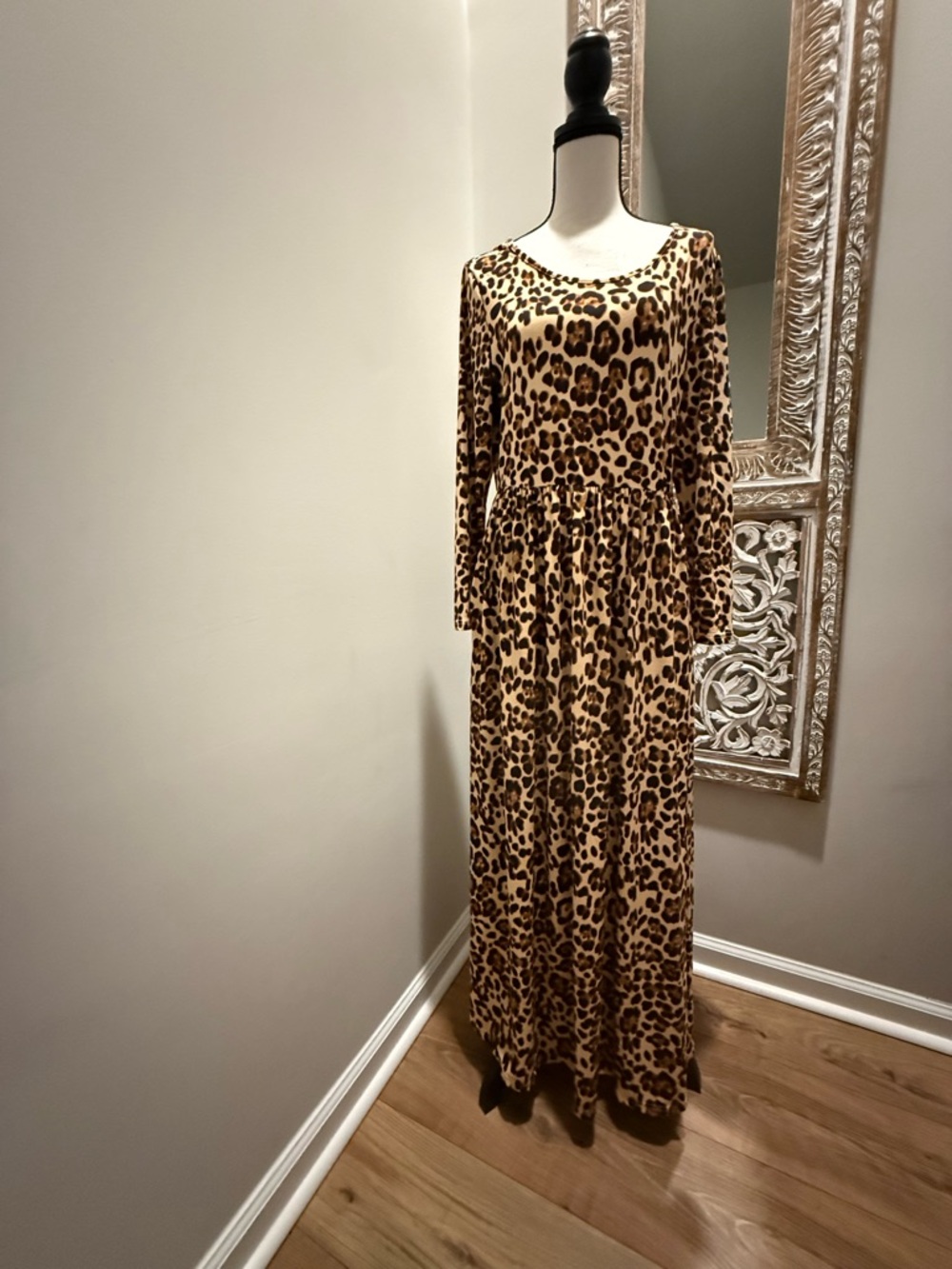 Macy's Leopard-Print Long Sleeve Maxi Dress in Beige and Brown